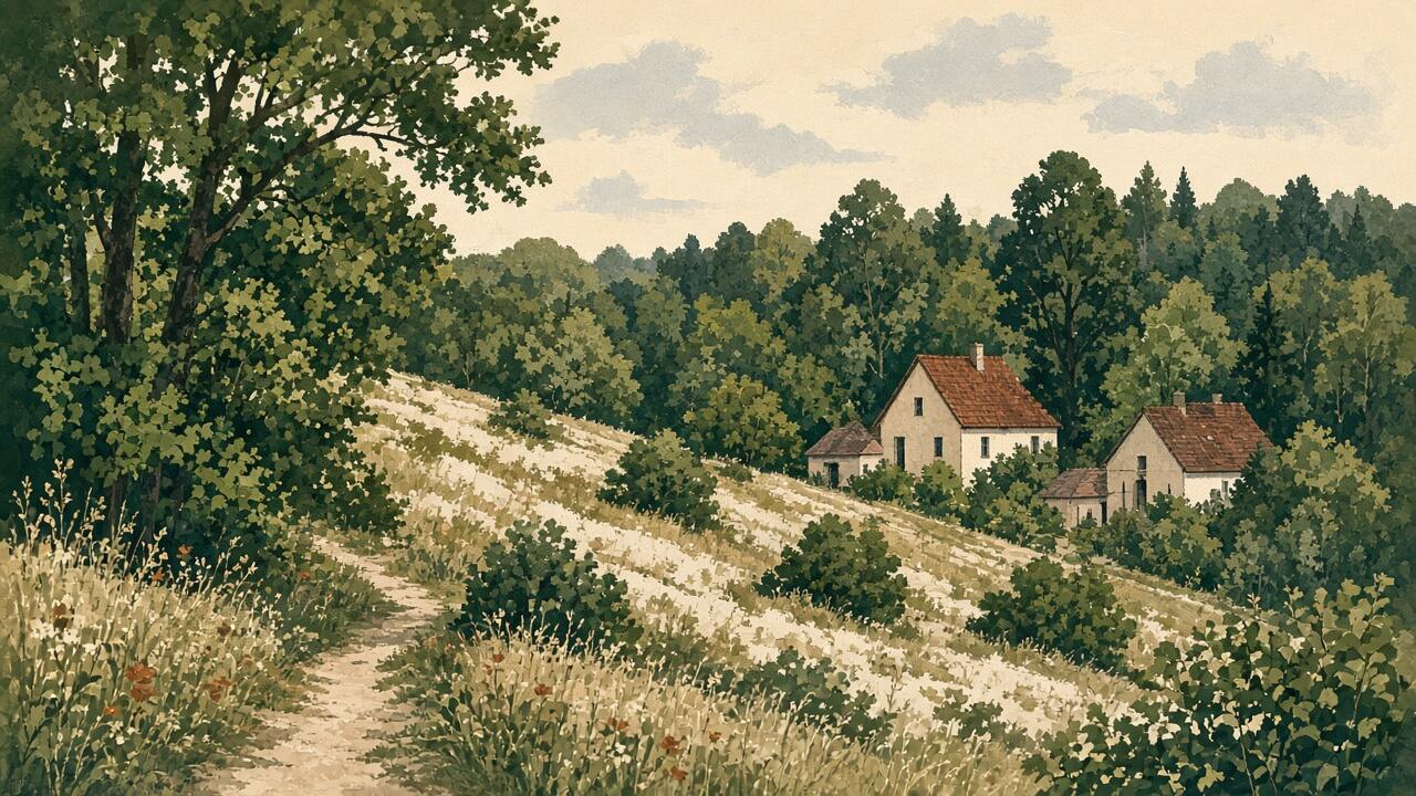 Example illustration of houses among trees. It is not Salfords and not a client's property.