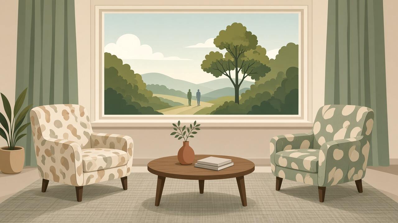 Example illustration of a quiet room with two chairs. It is not a client's booking system.