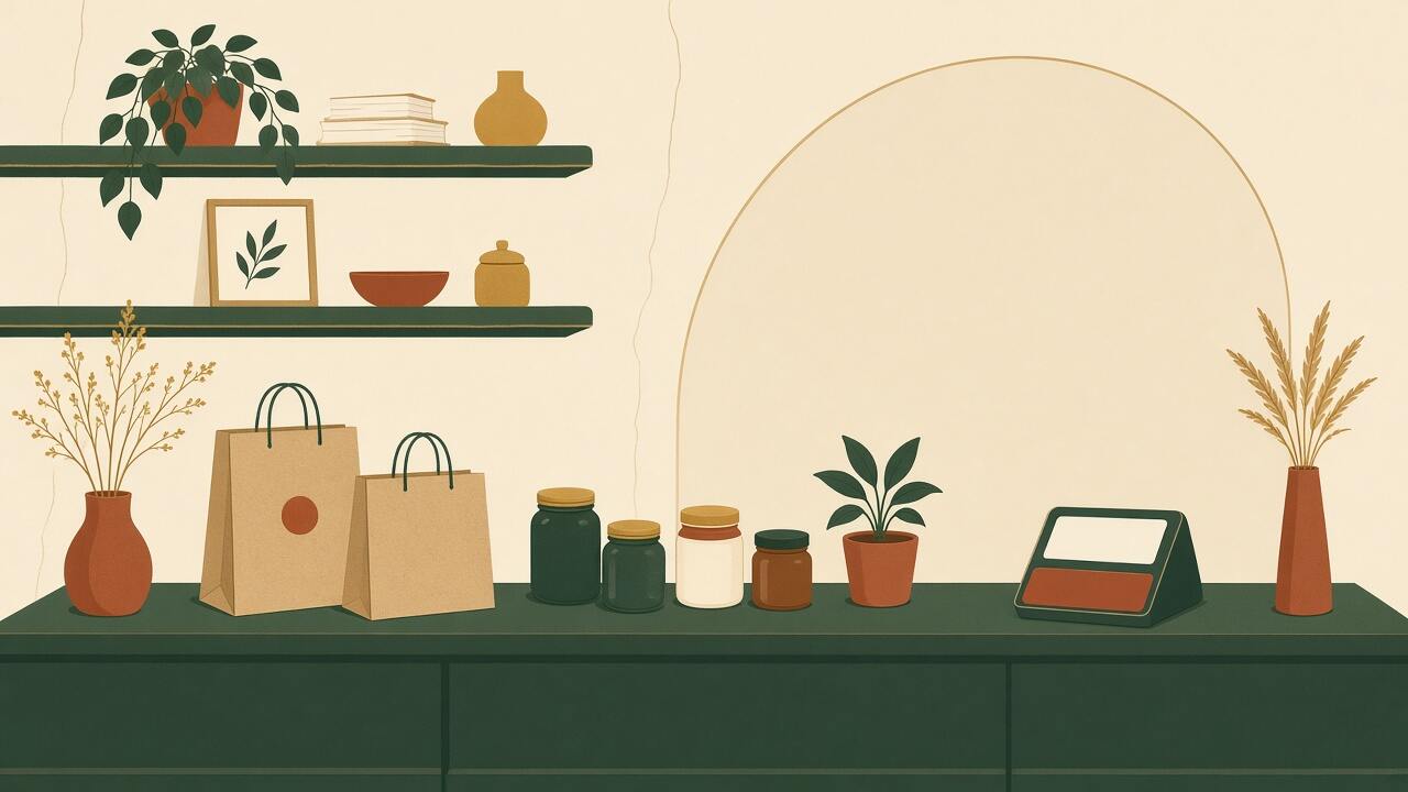 Example illustration of a shop counter. It is not a client's products.