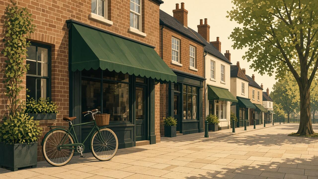 Example illustration of a brick parade of shops. It is not a client's premises in Redhill.